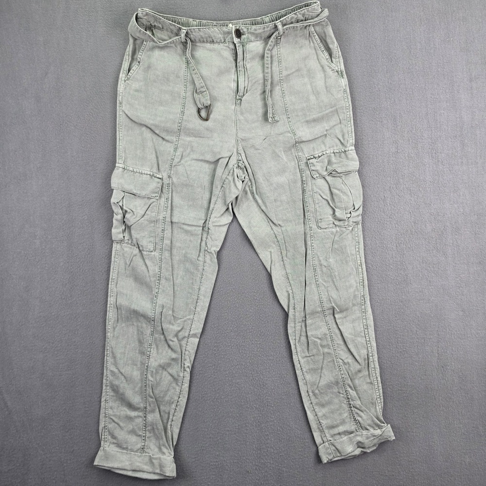 Nicole Miller Cargo Pants Linen Sage Green Large Utility Jogger Casual L